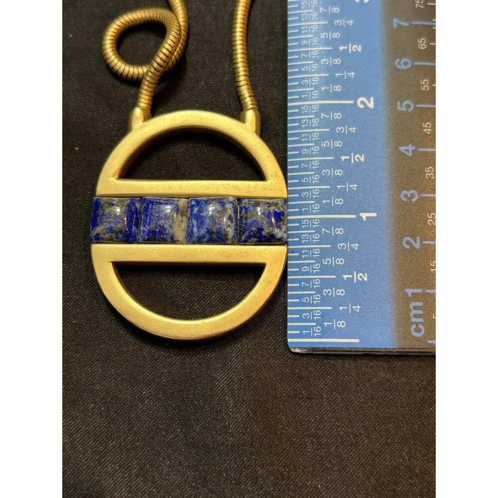Banana Republic Gold Tone Lapis Lazuli Pendant Necklace 30 Inch Vintage